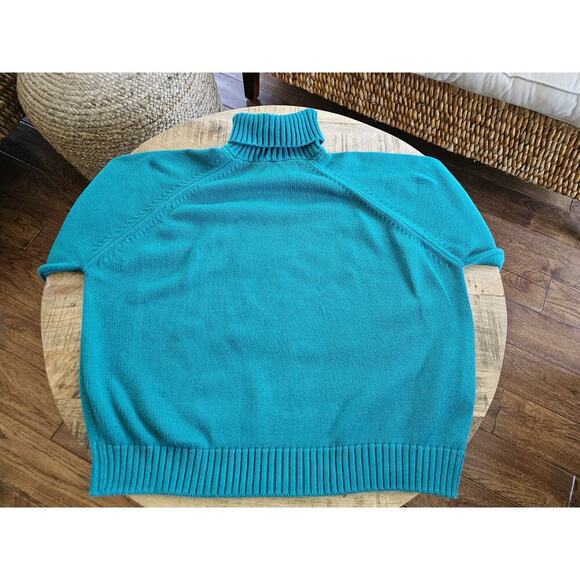 Lands' End Turtleneck 100% Cotton Sweater Women's Size XL Teal Blue Made in USA - Picture 6 of 8